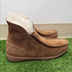 Brown Suede Moccasins with Faux Fur Lining